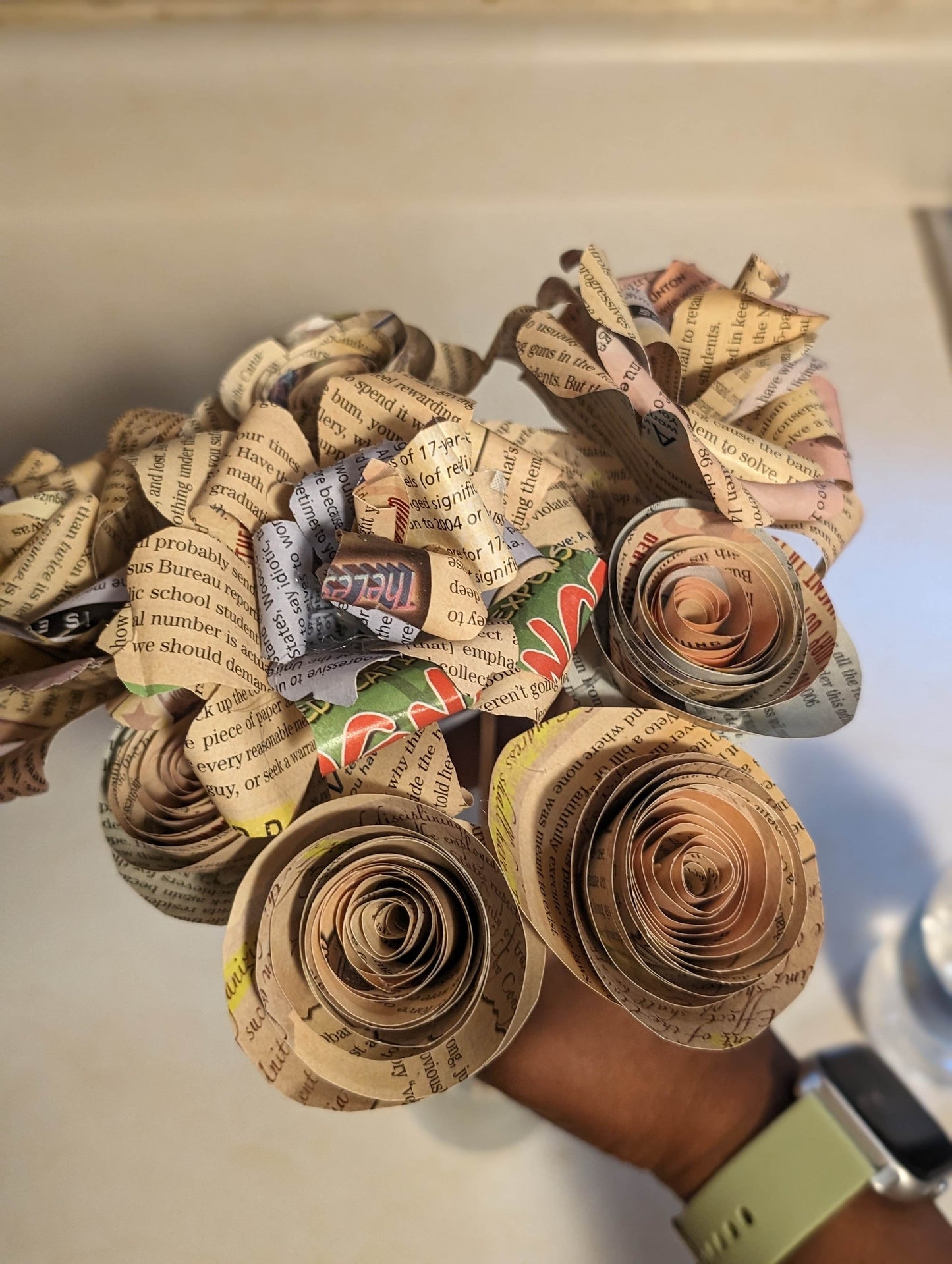 Spiral Soft Toned Paper Flowers | Beige & Blue | Paper Bouquet