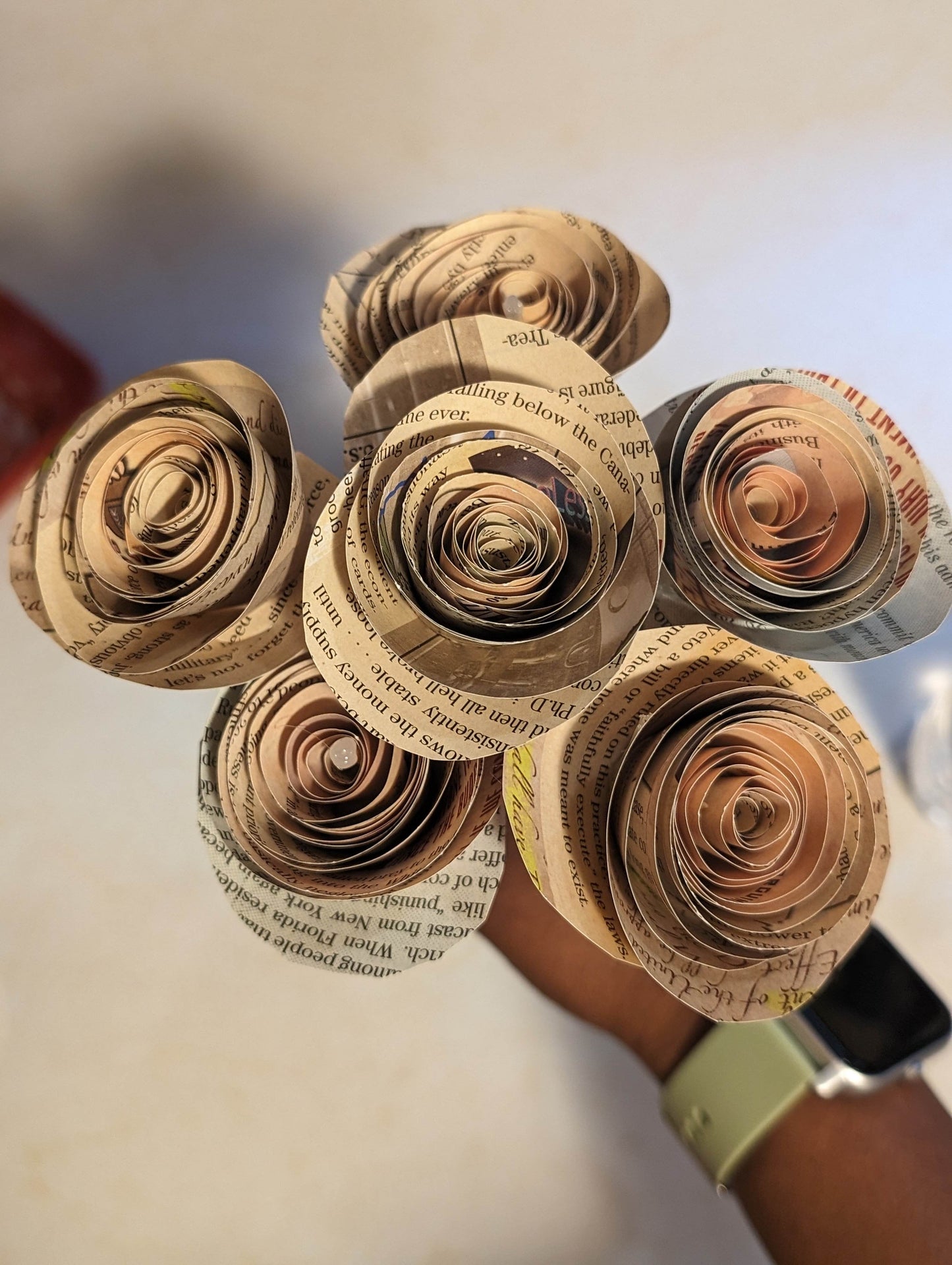 Spiral Soft Toned Paper Flowers | Beige & Blue | Paper Bouquet