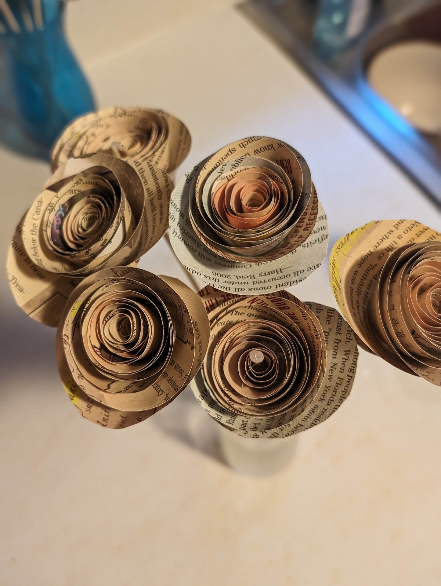 Spiral Soft Toned Paper Flowers | Beige & Blue | Paper Bouquet