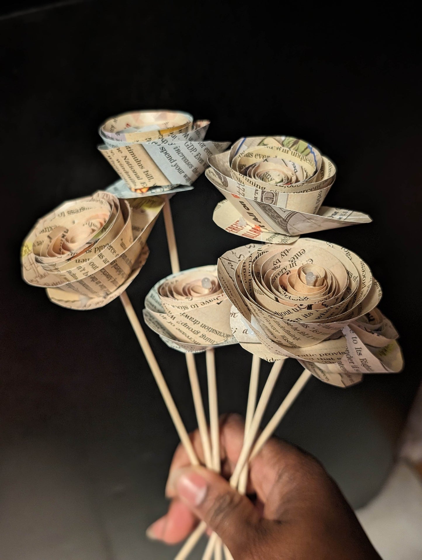 Spiral Soft Toned Paper Flowers | Beige & Blue | Paper Bouquet