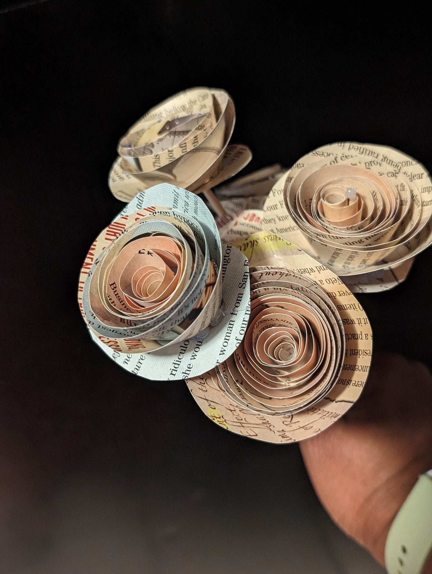 Spiral Soft Toned Paper Flowers | Beige & Blue | Paper Bouquet