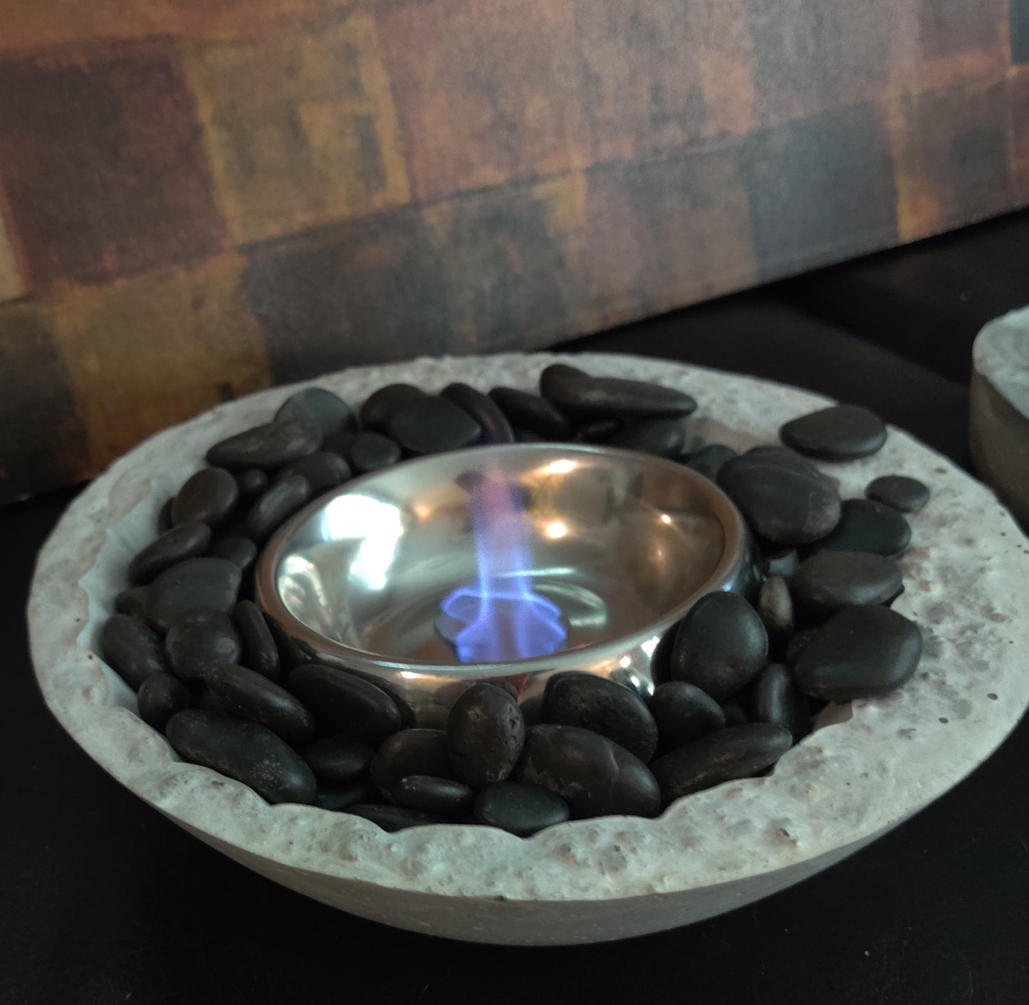 Handmade Tabletop Cement Fire Pit | Fire Bowl | Indoor/Outdoor